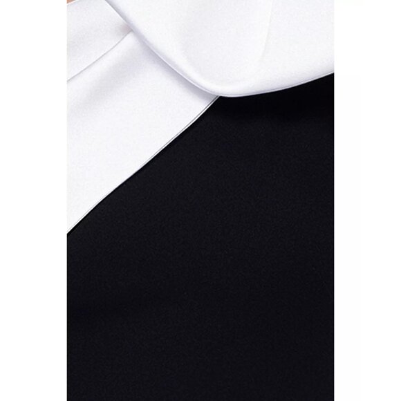 248$ AQUA Bow Trim One Shoulder Bodycon Maxi Dress Size 10 Black White - Picture 5 of 5